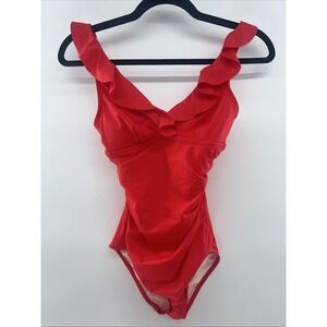 NWT Cupshe Red Ruffle Ruched One Piece Swimsuit Size XS